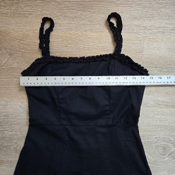 ASOS DESIGN Cotton Linen Mix Ruffle Trim Mini Sundress Black Size 2 New With Tag - Picture 7 of 17